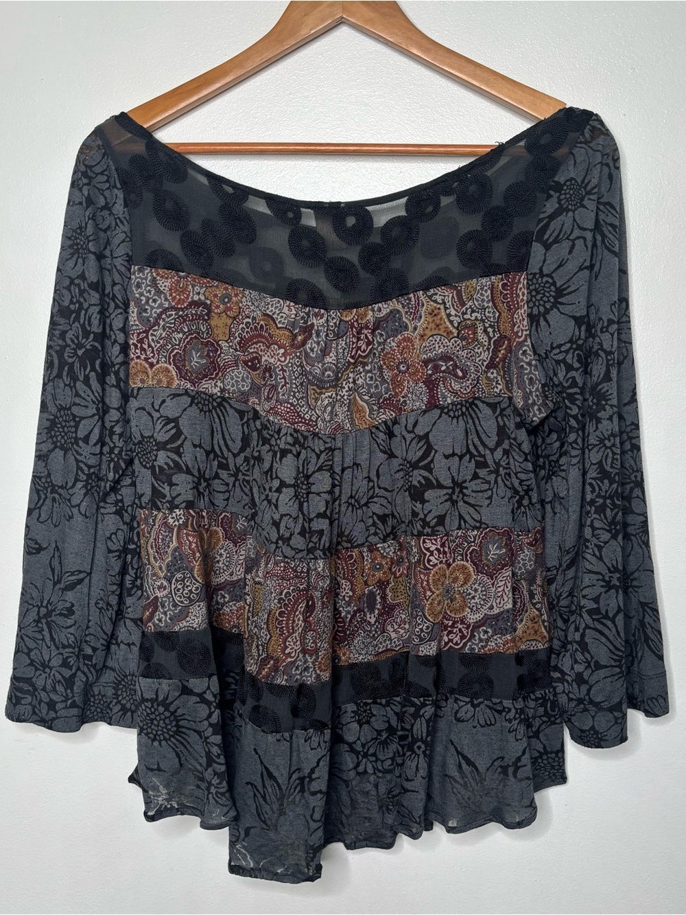 Language Sheer Mesh Paisley Black Whimsigoth Top Womens Medium - Picture 8 of 10